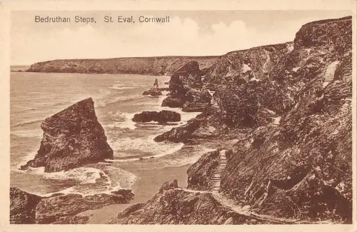 uk12153 bedruthan steps st eval cornwall real photo uk