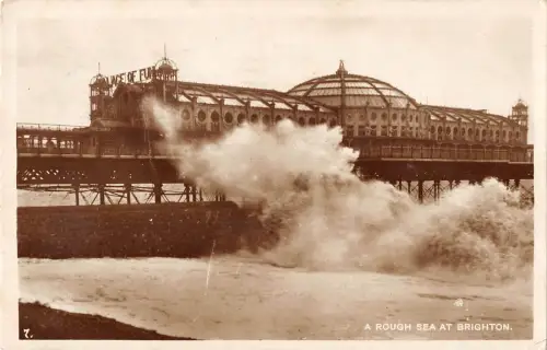uk29526 rough sea at brighton real photo uk