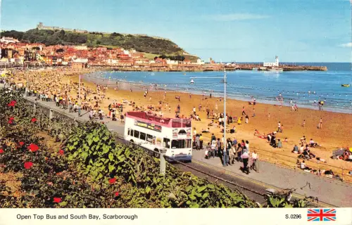 uk8660 open top bus and south bay scarborough uk