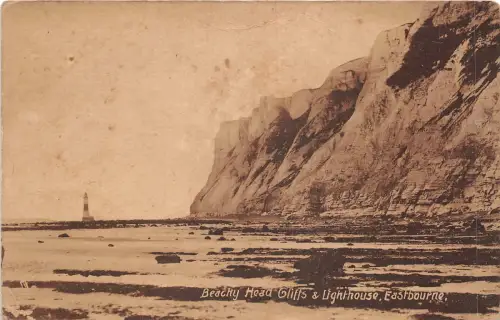 uk48474 beachy head cliffs and lighthouse eastbourne real photo uk