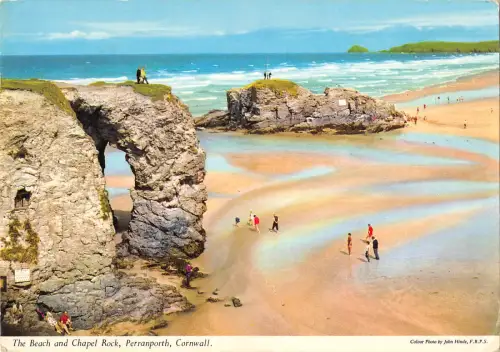 uk1513 the beach and chapel rock perranporth real photo uk