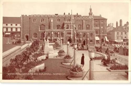 uk19083 memorial gardens and guildhall norwich real photo uk