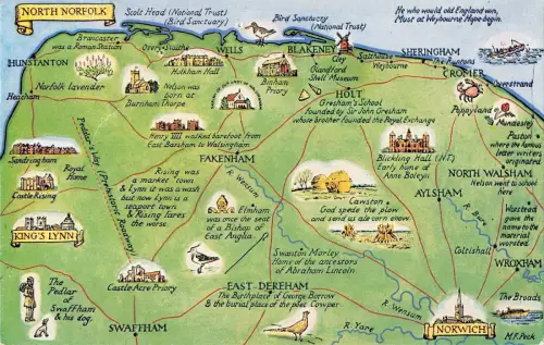 B101440 north norfolk map cartes geographiques uk 14x9cm