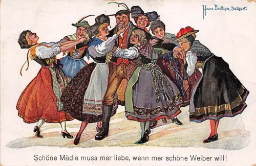 B16205 Schöne Madle muss mer liebe Signiert Hans Boettcher