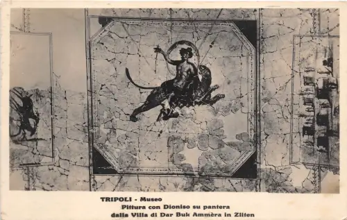 B71222 Tripoli museo Dioniso su pantera dalla villa di Dar Buc Ammer Libya