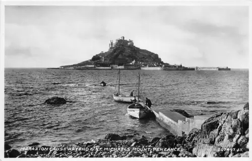 uk48485 marazion causeway and st michaels mount penzance real photo uk
