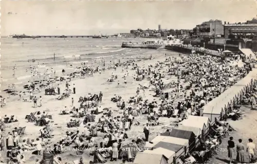 uk13288 beach and margate pier westbrook real photo uk