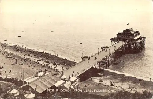 uk29195 pier and beach from leas folkestone real photo uk