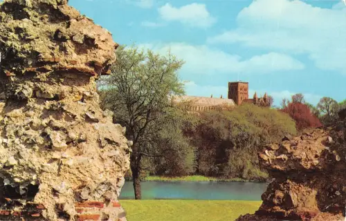 B101569 römische Wand und St Albans Abtei UK 14x9cm