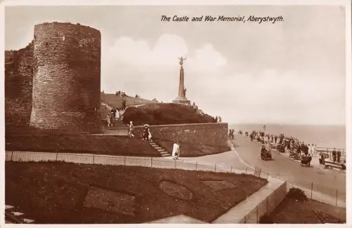uk30451 castle and war memorial aberystwyth wales real photo uk
