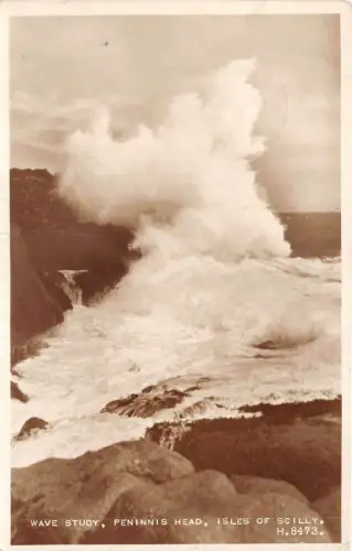 auk41302 wave study peninnis head isles of scilly real photo uk