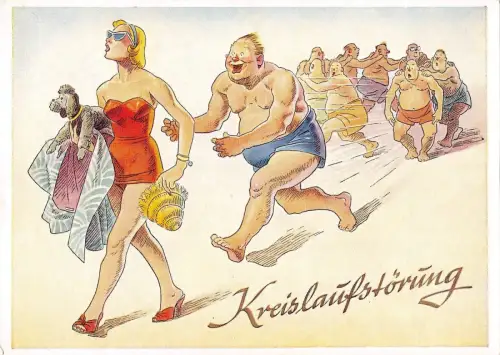 B98922 kreislaufstorung männer jagen eine frau deutschland comics meer humor