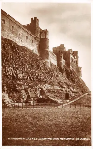 BR70118 bamburgh Castle showing war memorial real photo uk