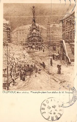 BT2733 Olomouc dum vintra masaryk placo kun statuo de St triunuo Tschechien