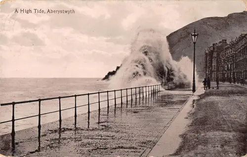 uk12303 high tide aberystwyth wales real photo uk