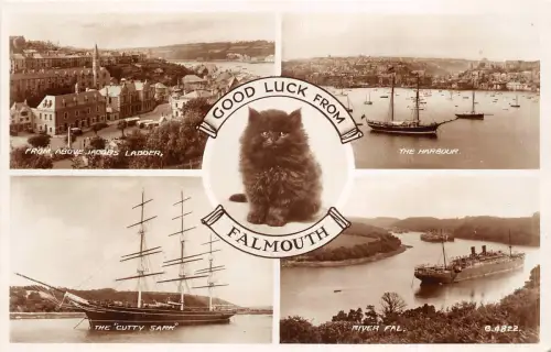uk48353 good luck from falmouth real photo uk cat