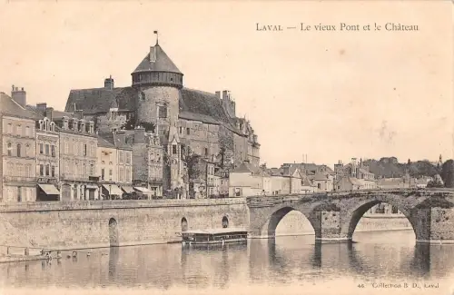 BF10126 le vieux pont et le chateau laval france Frankreich