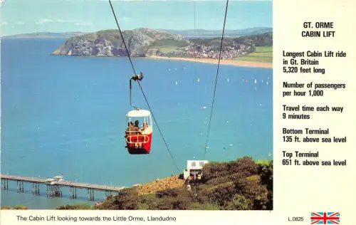 uk52581 Kabinenlift mit Blick auf eine kleine orme llandudno wales uk Seilbahn
