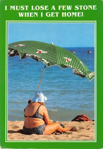 US6045 UK Comic Postkarte 7up ich muss ein paar Steine verlieren wenn ich nach Hause komme