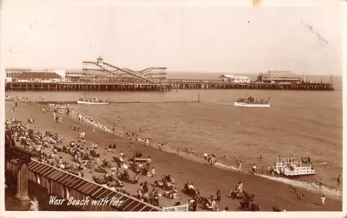 uk1660 west beach with pier real photo uk