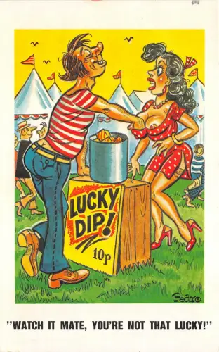 Lot152 Comic Postkarte Mann berührt eine Frau Lucky Dip UK