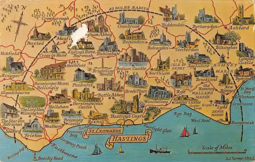 B101151 st leonards hastings map cartes geographiques uk 14x9cm