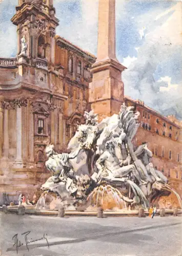 BR76940 Roma Gemälde Postkarte Piazza Navona Con Fontana Dei 4 Fiumi Italien