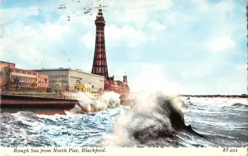 B103501 rough sea from north pier blackpool uk
