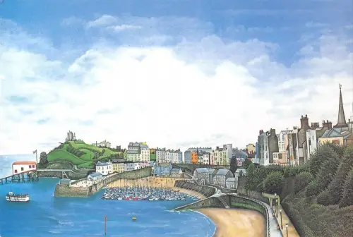 BR90926 Tenby Hafen Gemälde Postkarte John Cahill Wales