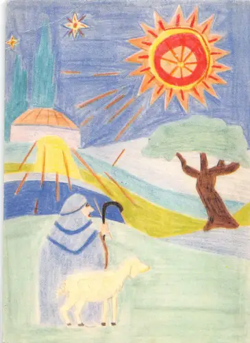 BT1932 Gemälde Postkarte Hirte und Schaf