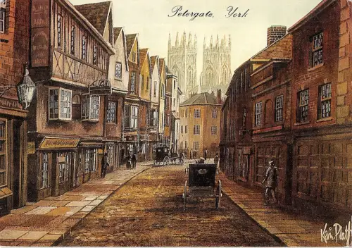 B103123 Petergate York Postkarte Gemälde Wagen UK