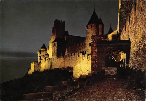 BT10339 Carcassonne porte d aude illuminee France
