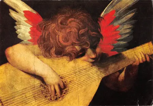 BT1435 Firenze Galleria Uffizien Kind spielt Gitarre Gemälde Postkarte Italien