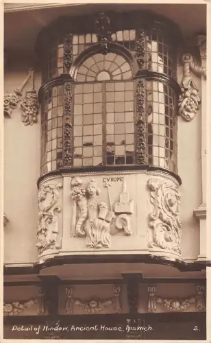 uk20343 detail of window ancient house ipswich real photo uk