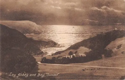 uk3082 ley abbeyand bay sunset real photo uk
