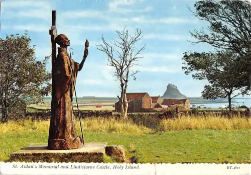 uk6593 holy island st aidans memorial and Lindisfarne castle uk