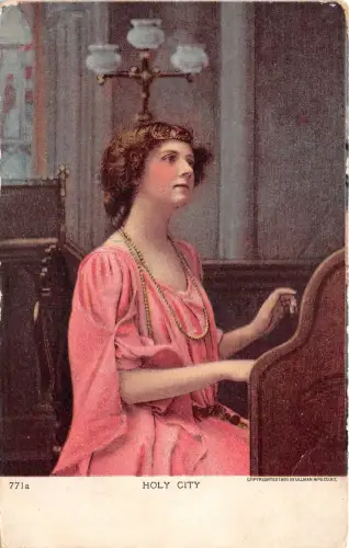 Lot349 Frau spielt Klavier religiöse Postkarte