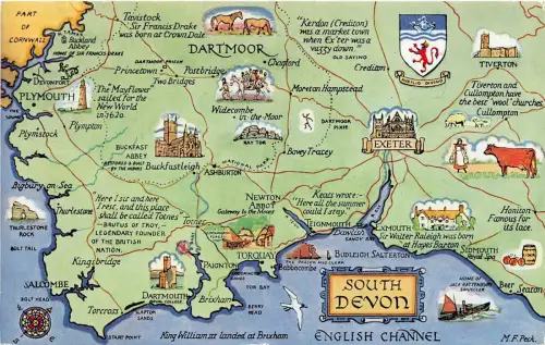 B89104 south devon map cartes geographiques uk 14x9cm