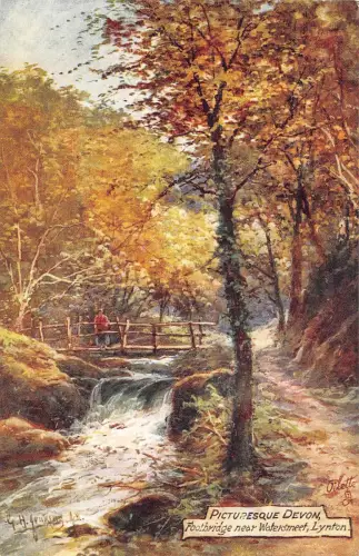 uk24113 Fußgängerbrücke gepflegtes Wassertreffen Lynton malerisches Devon UK