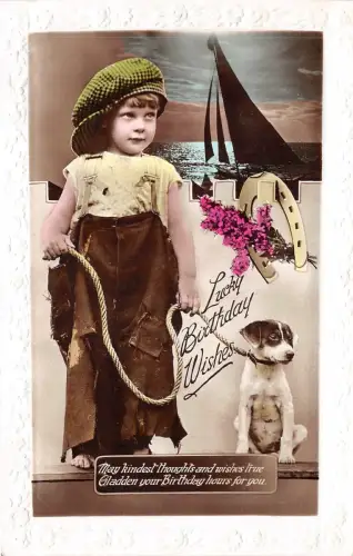 uk42928 Glückwünsche zum Geburtstag Hund Kleeblatt geprägt