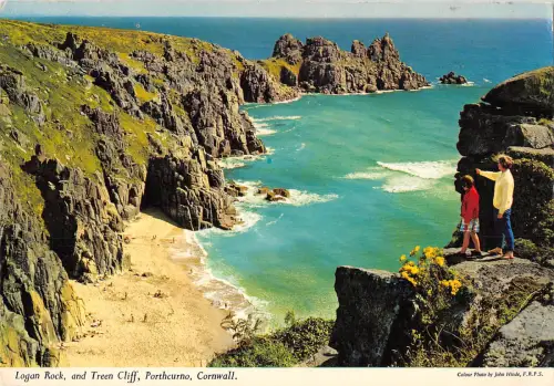 uk34564 logan rock three cliff porthcurno cornwall uk
