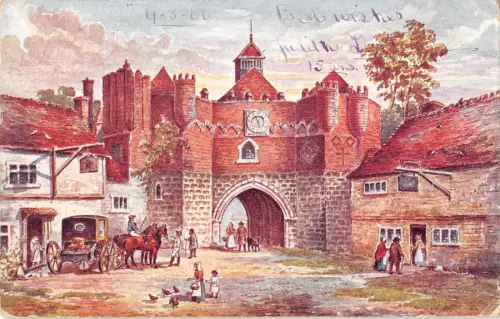 BR80791 Gemälde Postkarte The Old West Gate Christchurch UK