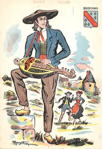 B99231 Bourbonnais Mann spielt Mandoline Postkarte Frankreich Typen Ethnie Folklore