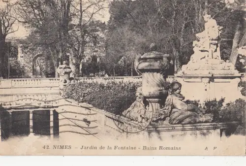 BF11420 jardin de la fontaine bains romains nimes france front/back image