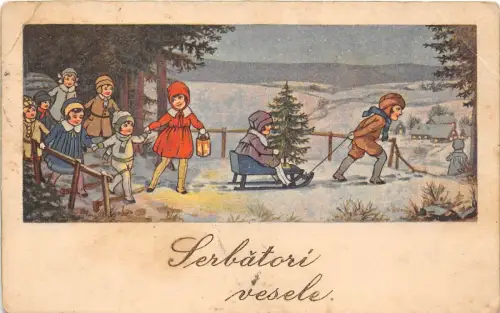 B24123 Nouvel An Belle Illustration Jeune Fillettes