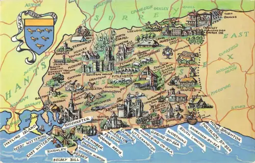 B101357 hants surrey map cartes geographiques uk 14x9cm