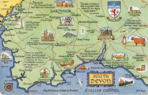 BR77514 south devon map cartes geographiques uk 14x9cm