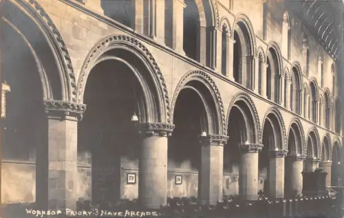 BR80135 worksop priory nave arcade real photo uk