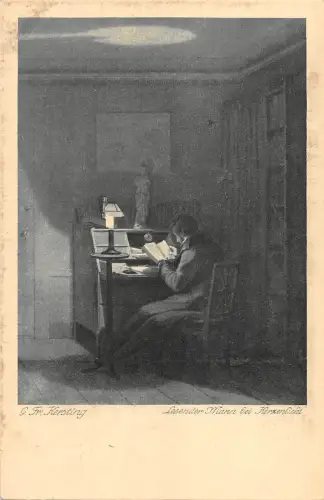 BR78099 georg fr kersting lesender mann bei kerzenlicht gemälde postkarte