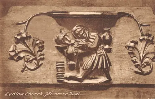 uk31929 miserere seat ludlow cathedral real photo uk